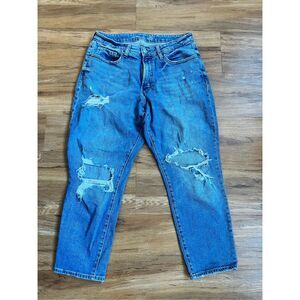 Old Navy Women's High Rise Curvy OG Straight Distressed Blue Jeans